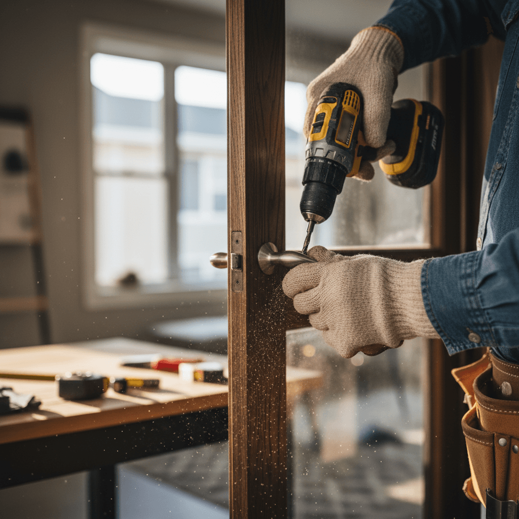 Ray Zafar, handyman, holding drill in workshop
