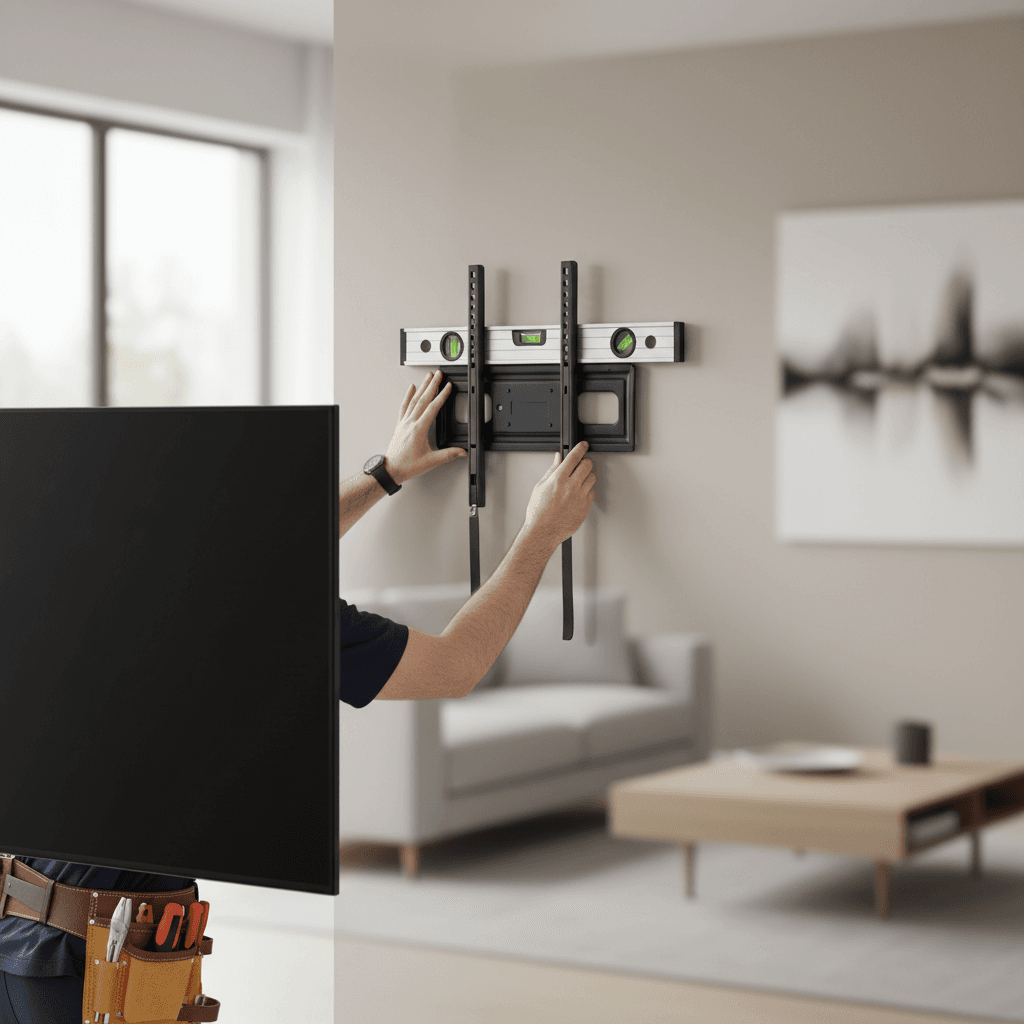 Professional TV mounting and home repair service being performed